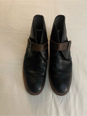 Caterpillar Black Leather Chukka Boots with Brown Strap